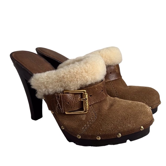 Michael Kors Brown Suede Platform Clog Heels Shearling Lined Y2K 90s Women’s 7.5 - Picture 2 of 12